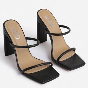 NEW Square Toe Heel Mule In Black Faux Leather